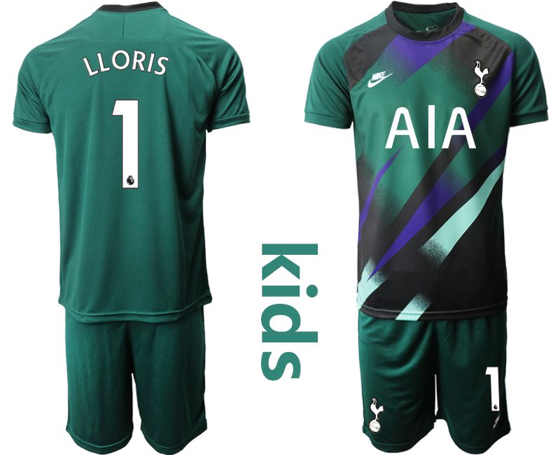 Youth 2019-2020 club Tottenham Hotspur Dark green goalkeeper #1 Soccer Jerseys->tottenham jersey->Soccer Club Jersey